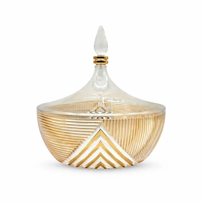 مطائب حلويات اكرليك مقلم ذهبي مع الغطاء مدور / مربع